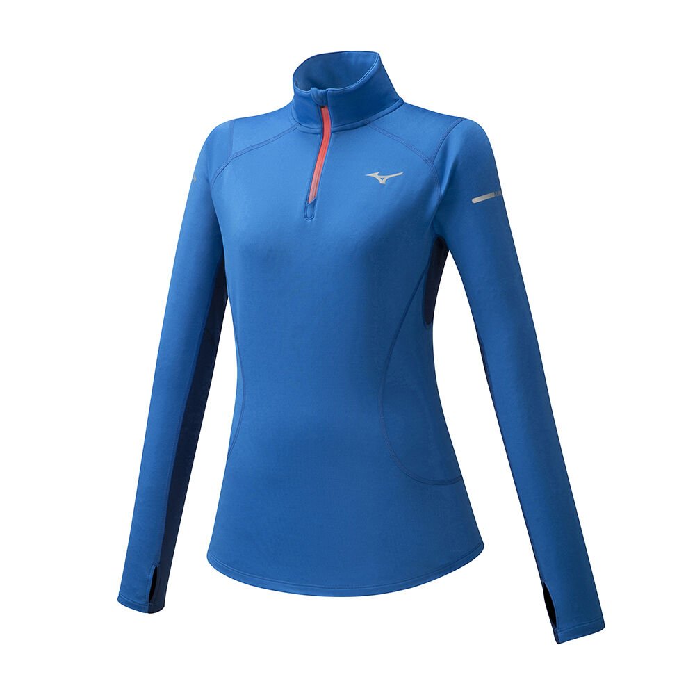 Blusa Mizuno Running Warmalite HZ - Mulher - Azuis - DREBP8026